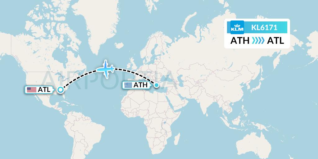 KL6171 KLM Flight Map: Athens to Atlanta