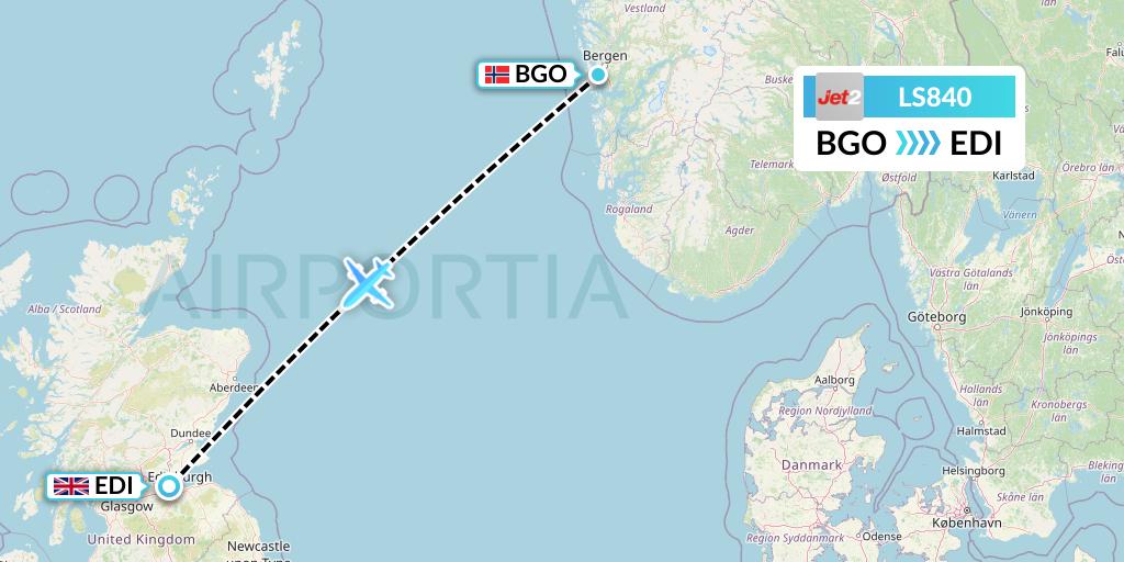LS840 Jet2 Flight Map: Bergen to Edinburgh