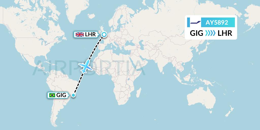 AY5892 Finnair Flight Map: Rio de Janeiro to London