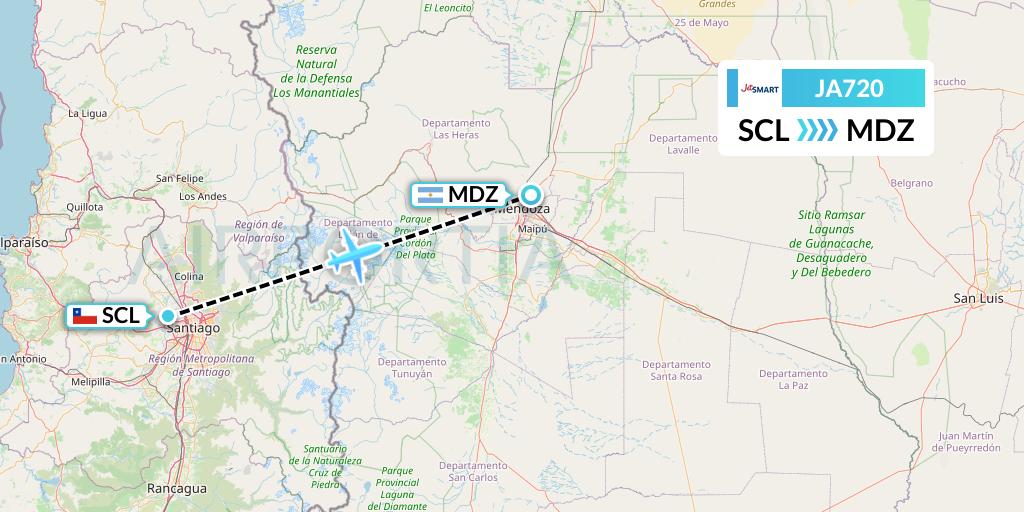 JA720 JetSMART Flight Map: Santiago to Mendoza