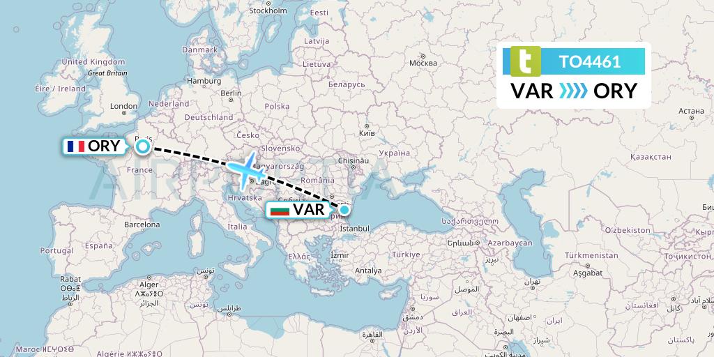TO4461 Transavia France Flight Map: Varna to Paris