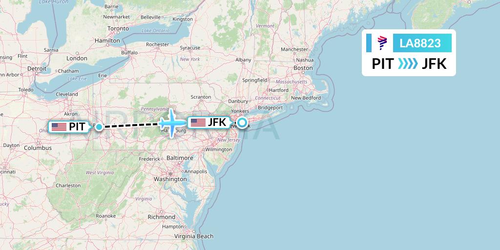 LA8823 LAN Airlines Flight Map: Pittsburgh to New York