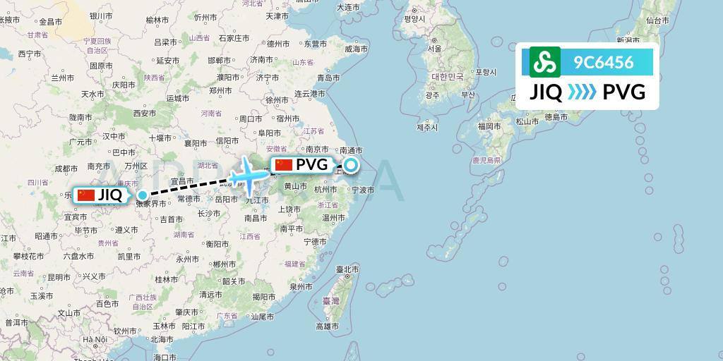 9C6456 Spring Airlines Flight Map: Qianjiang to Shanghai
