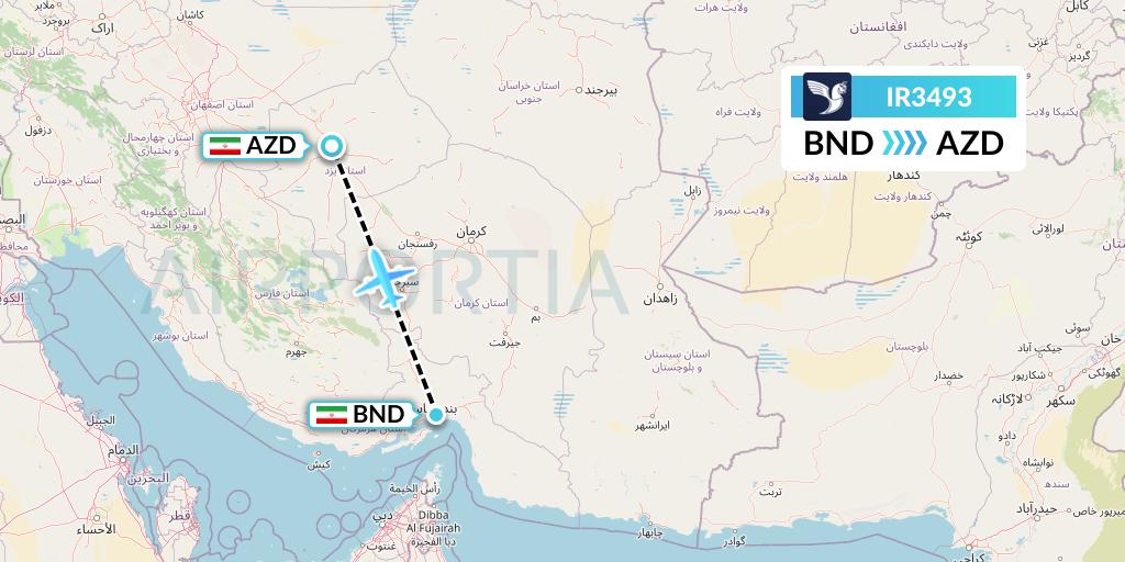 IR3493 Iran Air Flight Map: Bandar Abbas to Yazd