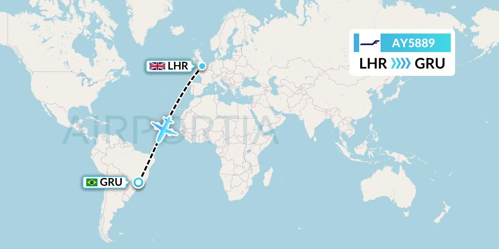 AY5889 Finnair Flight Map: London to Sao Paulo