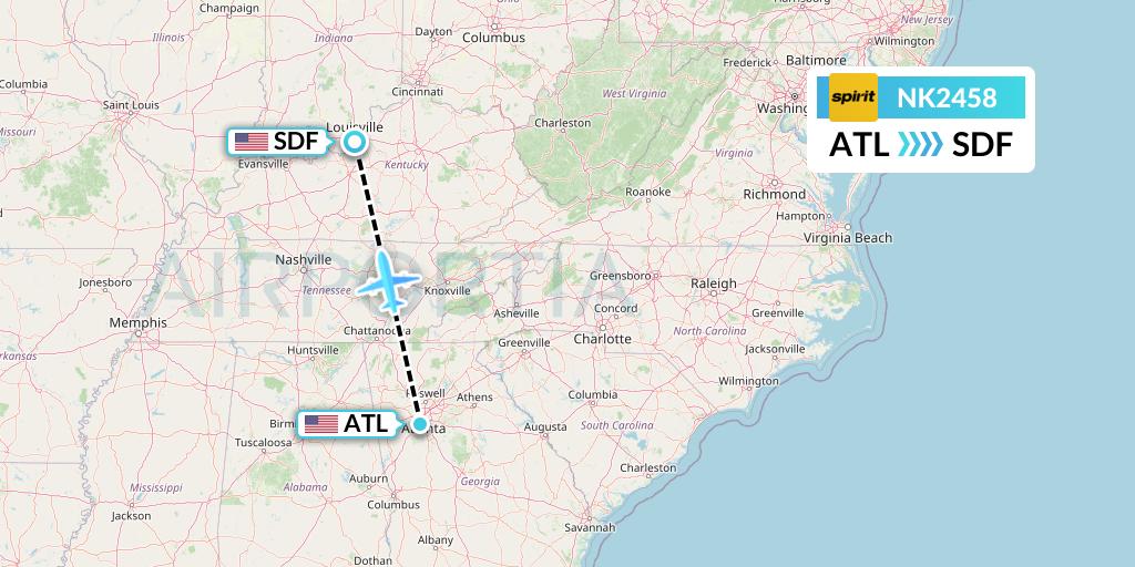 NK2458 Spirit Airlines Flight Map: Atlanta to Louisville
