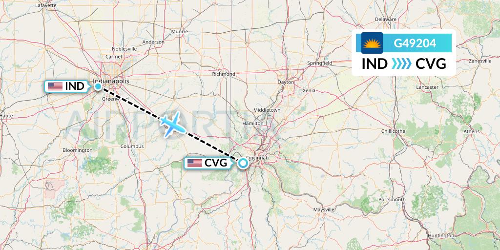 G49204 Allegiant Air Flight Map: Indianapolis to Cincinnati
