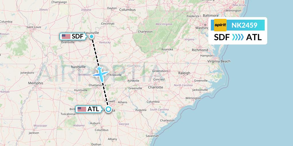 NK2459 Spirit Airlines Flight Map: Louisville to Atlanta