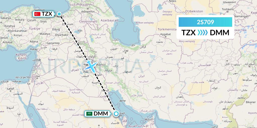 2S709 Star Equatorial AL Flight Map: Trabzon to Dammam