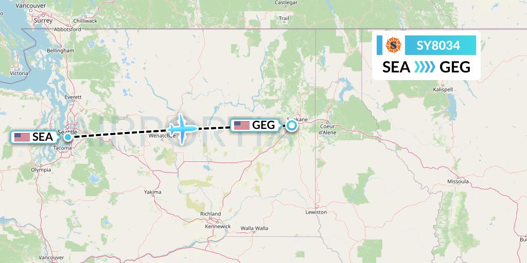 SY8034 Sun Country Airlines Flight Map: Seattle to Spokane