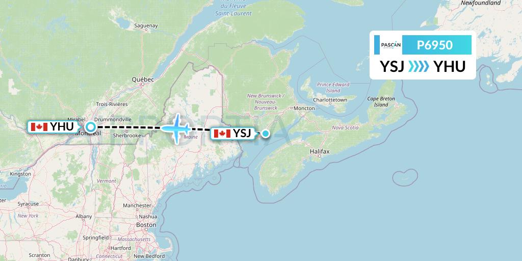 P6950 Pascan Aviation Flight Map: Saint John to Montreal