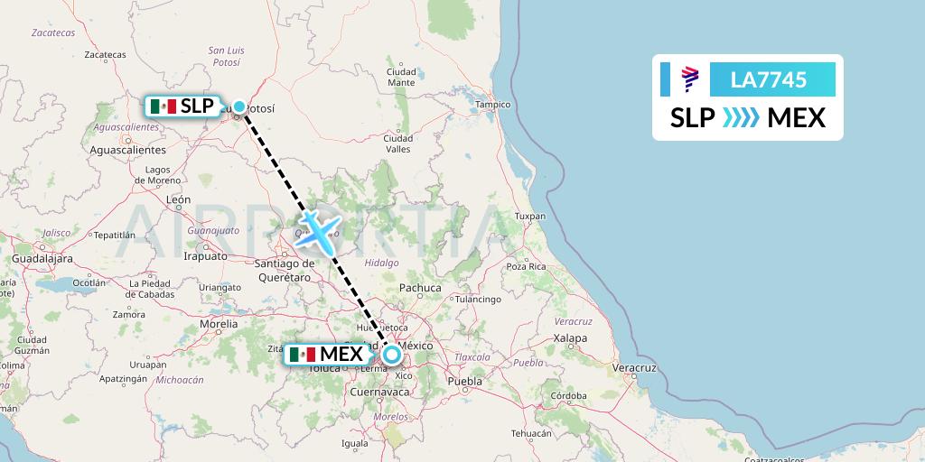 LA7745 LAN Airlines Flight Map: San Luis Potosi to Mexico City