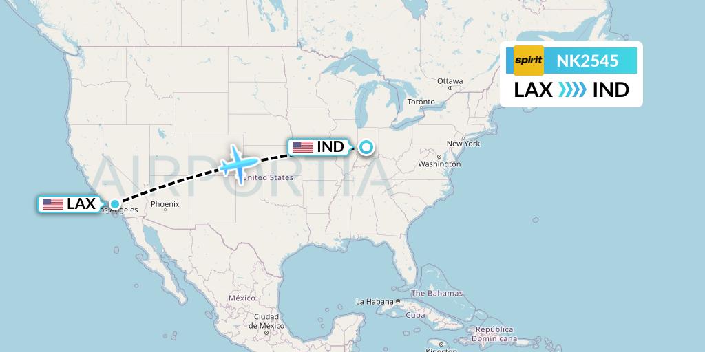 NK2545 Spirit Airlines Flight Map: Los Angeles to Indianapolis
