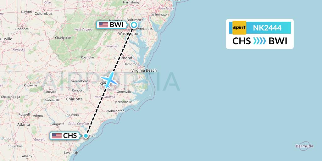 NK2444 Spirit Airlines Flight Map: Charleston to Baltimore