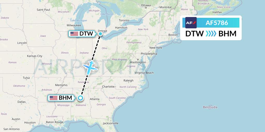 AF5786 Air France Flight Map: Detroit to Birmingham