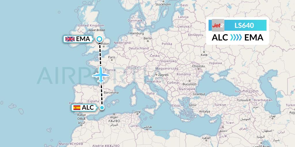 LS640 Jet2 Flight Map: Alicante to East Midlands