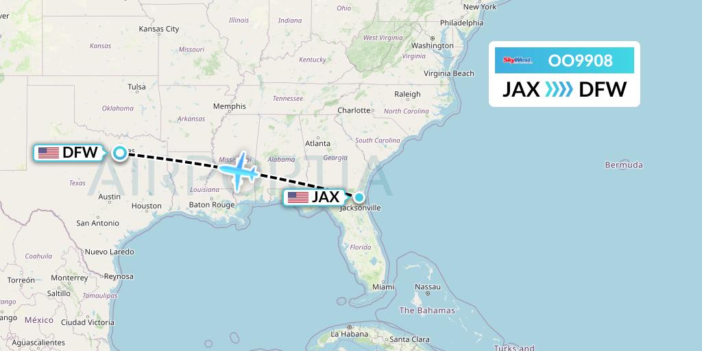 OO9908 SkyWest Airlines Flight Map: Jacksonville to Dallas