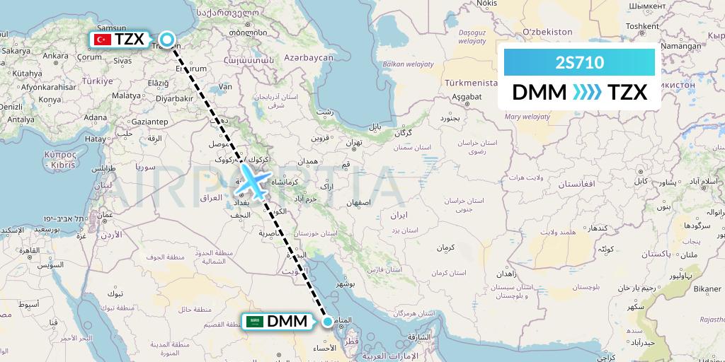 2S710 Star Equatorial AL Flight Map: Dammam to Trabzon