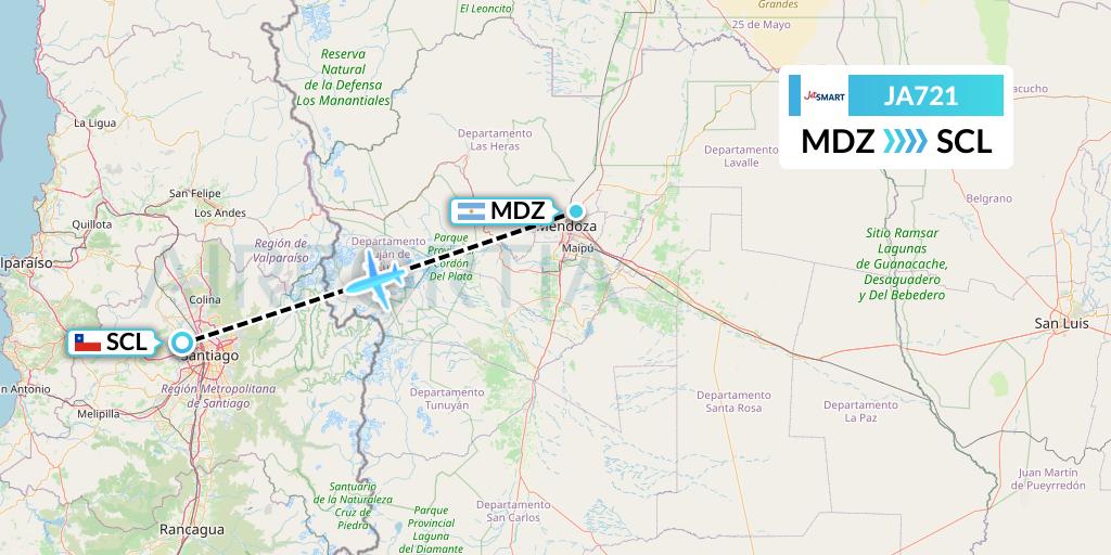 JA721 JetSMART Flight Map: Mendoza to Santiago