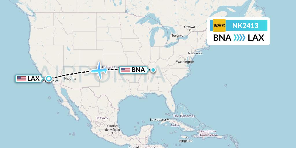 NK2413 Spirit Airlines Flight Map: Nashville to Los Angeles
