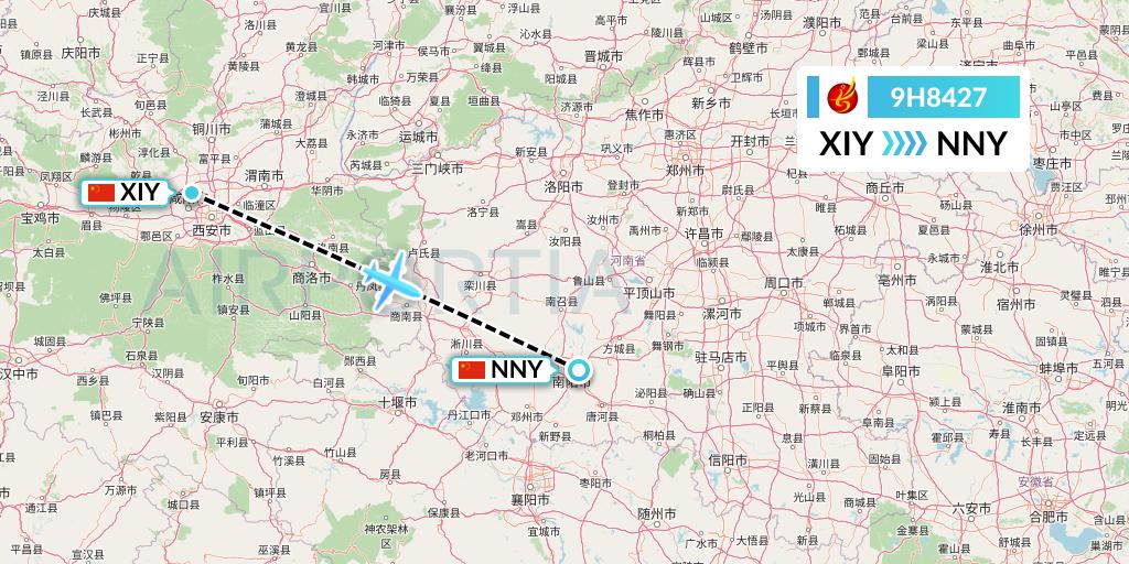 9H8427 Air Changan Flight Map: Xi'an to Nanyang