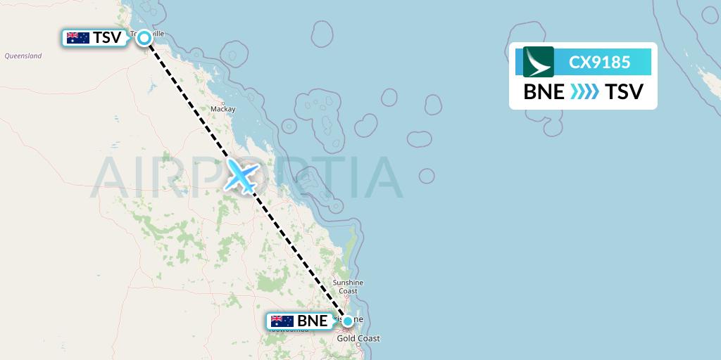 CX9185 Cathay Pacific Flight Map: Brisbane to Townsville