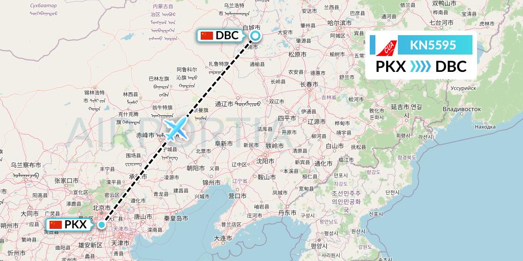 KN5595 China United Airlines Flight Map: Beijing to Jilin