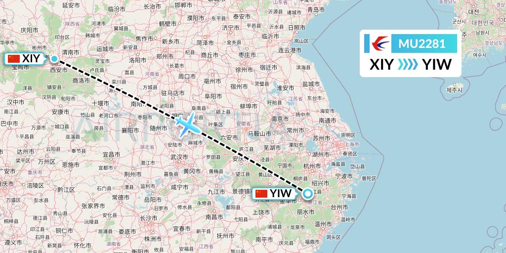 MU2281 China Eastern Airlines Flight Map: Xi'an to Yiwu