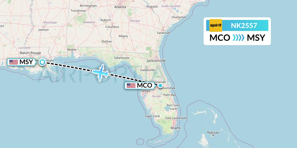 NK2557 Spirit Airlines Flight Map: Orlando to New Orleans