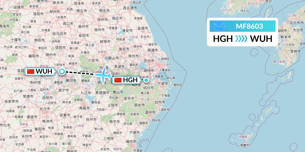 MF8603 Xiamen Airlines Flight Map: Hangzhou to Wuhan
