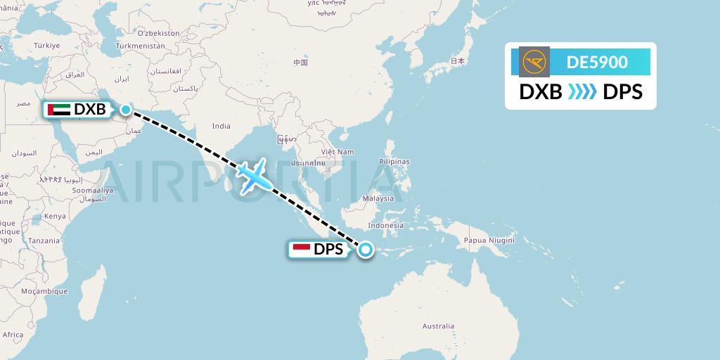 DE5900 Condor Flight Map: Dubai to Denpasar