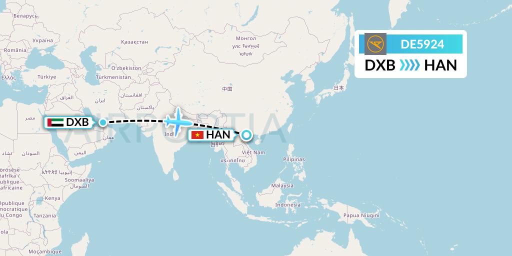 DE5924 Condor Flight Map: Dubai to Hanoi