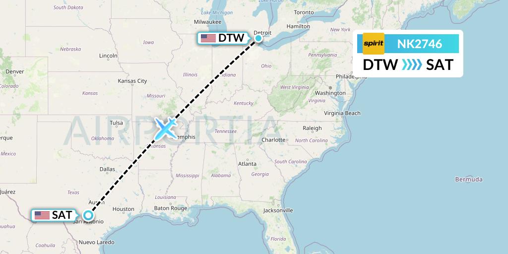 NK2746 Spirit Airlines Flight Map: Detroit to San Antonio