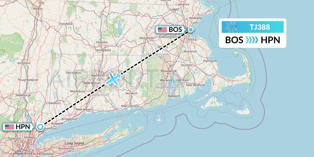 TJ388 Tradewind Aviation Flight Map: Boston to White Plains