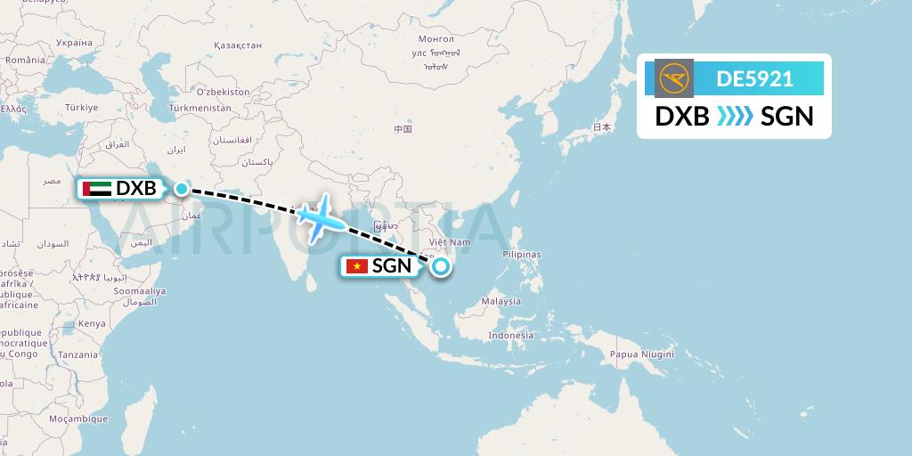 DE5921 Condor Flight Map: Dubai to Ho Chi Minh City