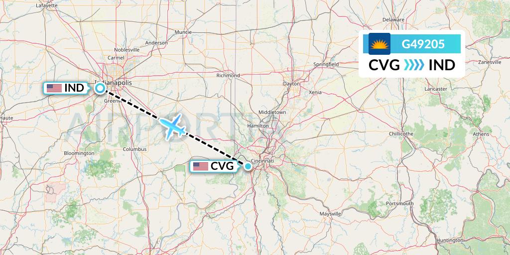 G49205 Allegiant Air Flight Map: Cincinnati to Indianapolis