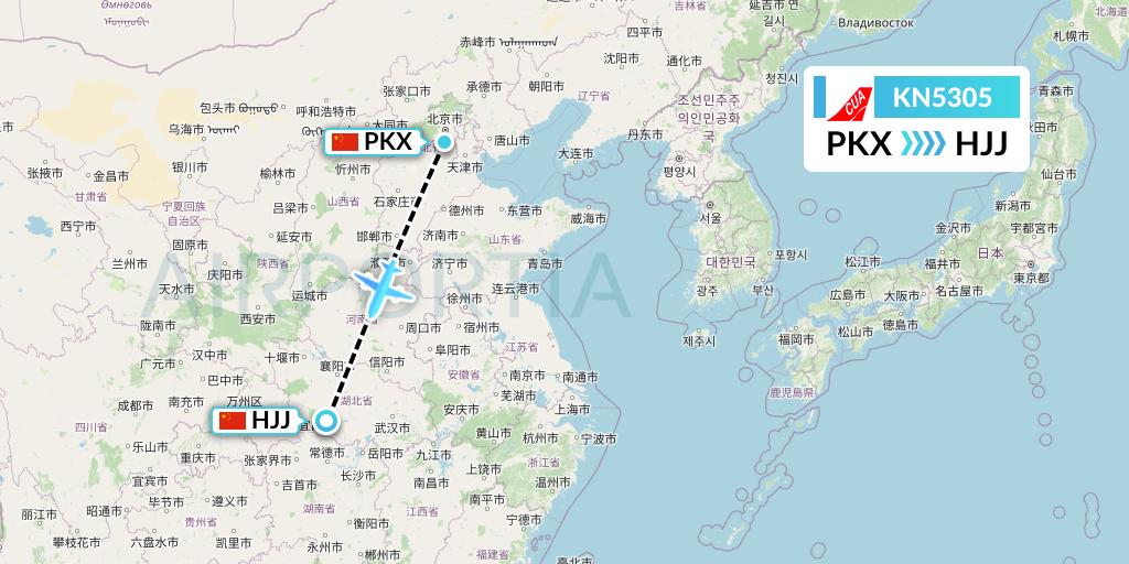 KN5305 China United Airlines Flight Map: Beijing to Huaihua