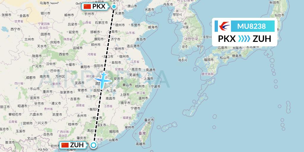 MU8238 China Eastern Airlines Flight Map: Beijing to Zhuhai