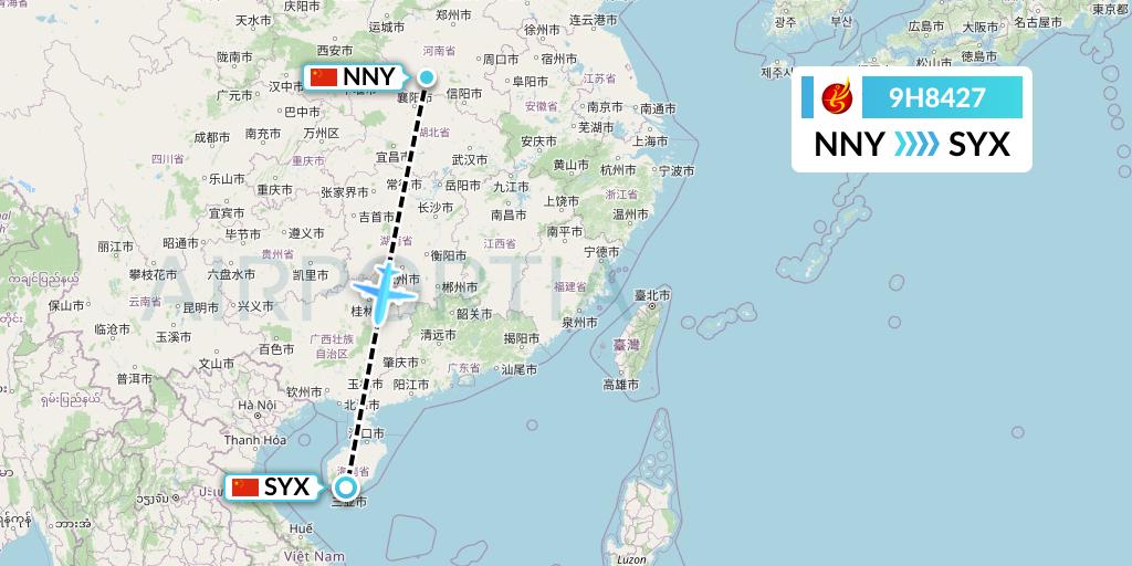 9H8427 Air Changan Flight Map: Nanyang to Sanya