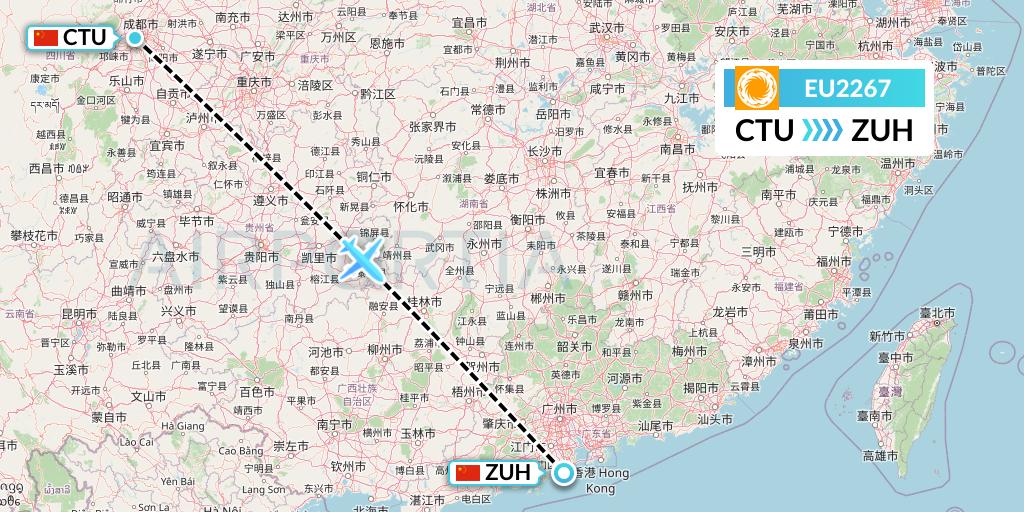 EU2267 Chengdu Airlines Flight Map: Chengdu to Zhuhai