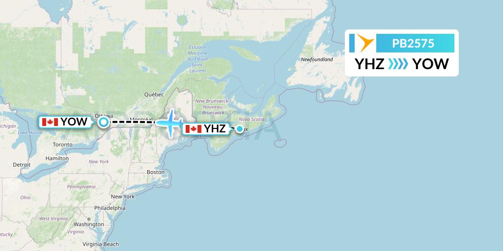 PB2575 PAL Airlines Flight Map: Halifax to Ottawa