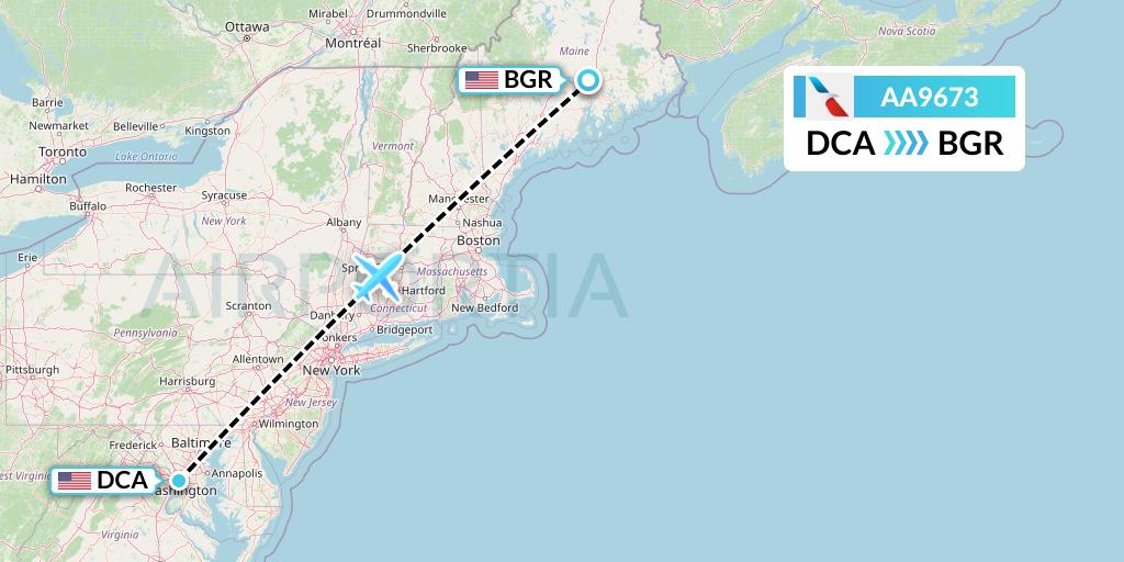 AA9673 American Airlines Flight Map: Washington to Bangor