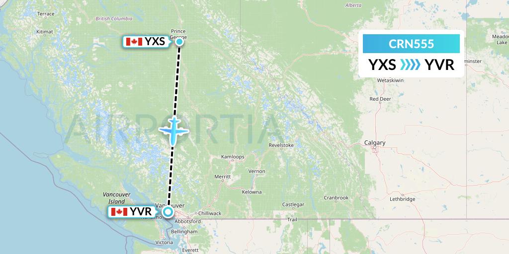 CRN555 Aerocaribbean Flight Map: Prince George to Vancouver