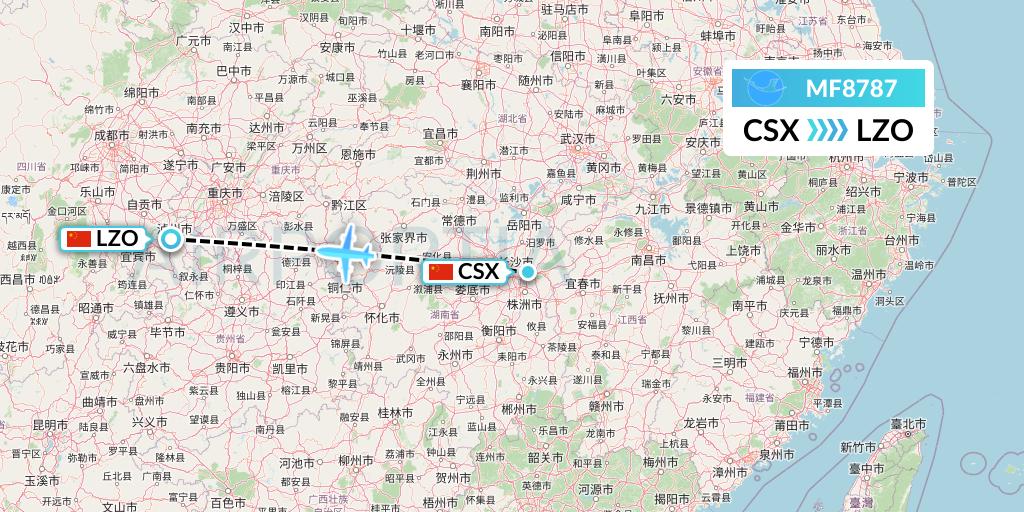 MF8787 Xiamen Airlines Flight Map: Changsha to Luzhou