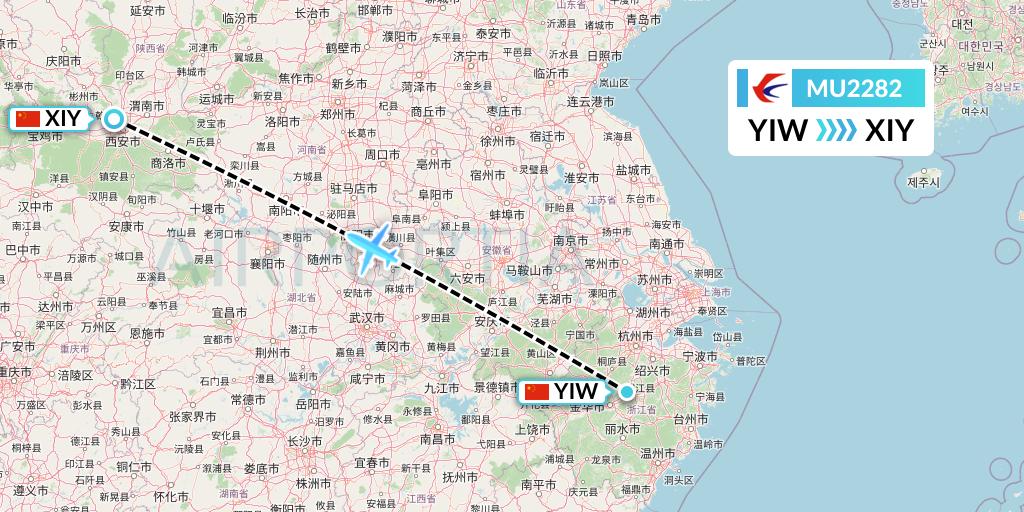 MU2282 China Eastern Airlines Flight Map: Yiwu to Xi'an