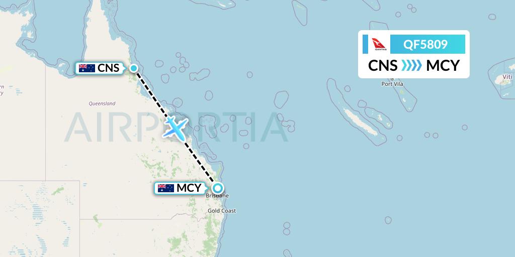 QF5809 Qantas Flight Map: Cairns to Sunshine Coast
