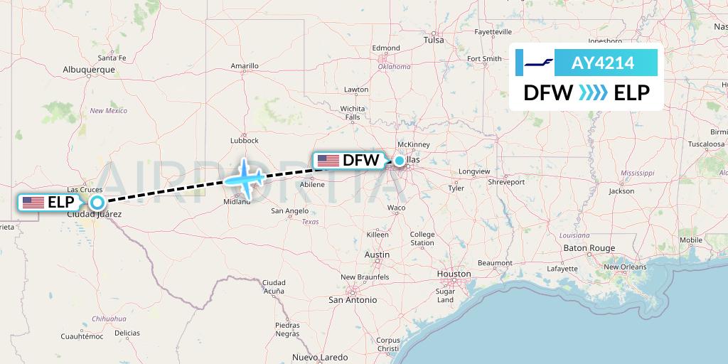 AY4214 Finnair Flight Map: Dallas to El Paso