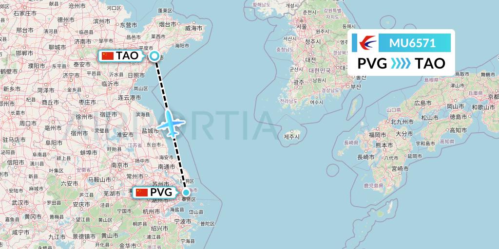 MU6571 China Eastern Airlines Flight Map: Shanghai to Qingdao