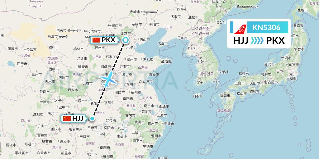 KN5306 China United Airlines Flight Map: Huaihua to Beijing