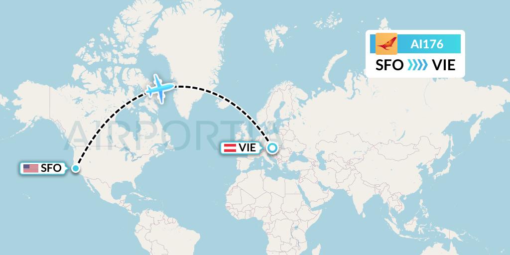 AI176 Air India Flight Map: San Francisco to Vienna